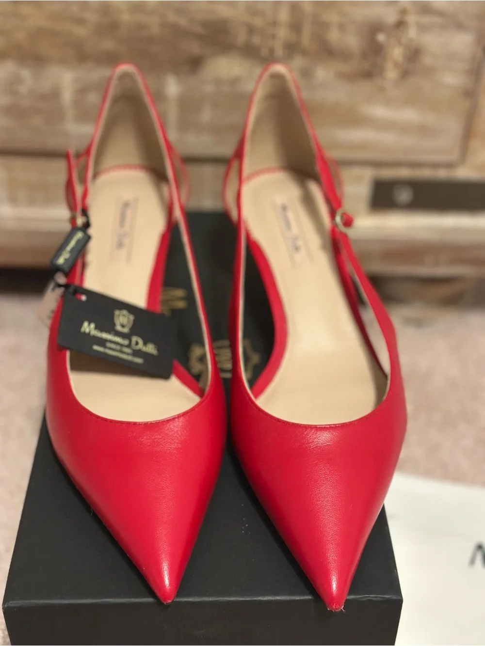 Massimo Dutti Red Leather Slingback Low Heel 37/6.5